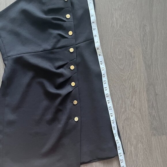 SANDRO Black “Melinda” One Shoulder Mini Dress with Gold Buttons - Picture 11 of 15